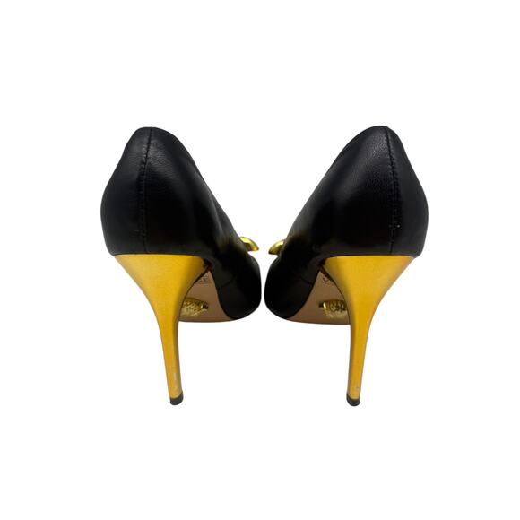 Versace Leather La Medusa Embellished Pointed Toe Pumps Heels Black Size 36 - Picture 5 of 10
